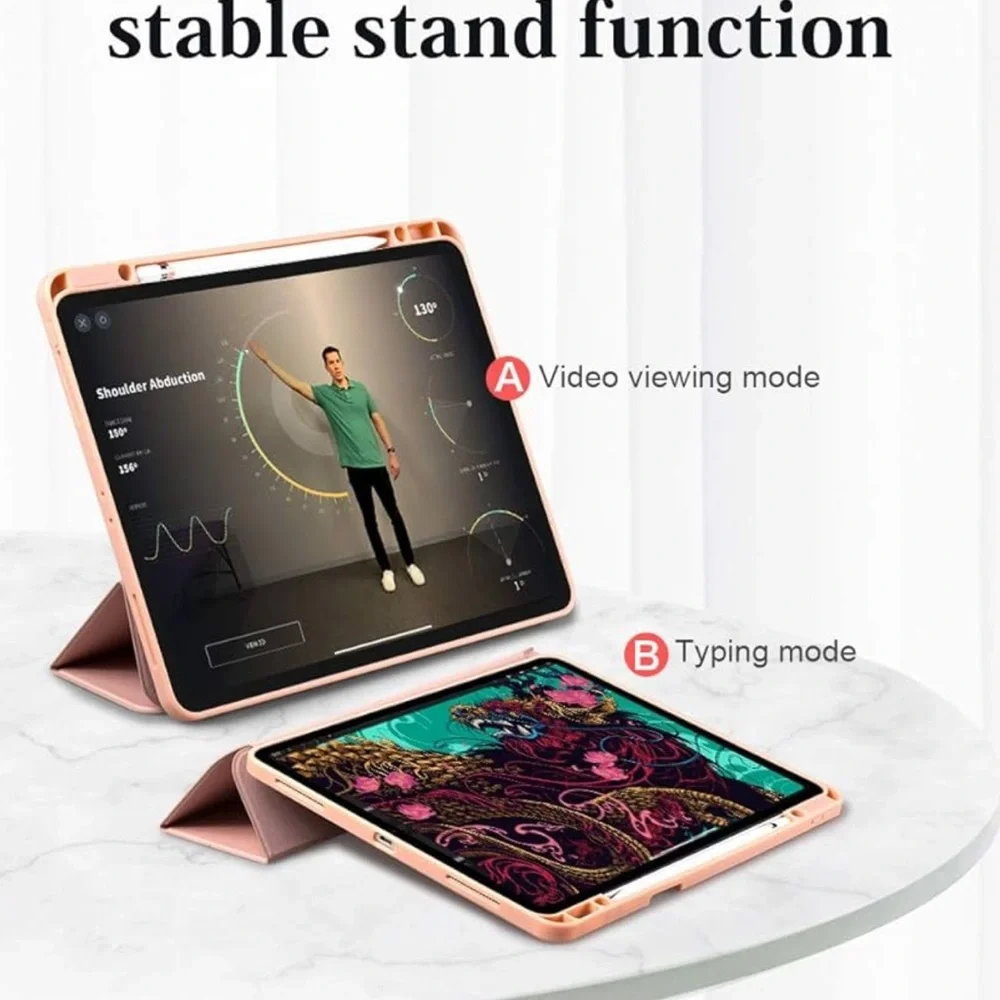 New!Case for iPad Pro 12.9 3rd/4th Gen) with Apple pencil, charging holder- Pink